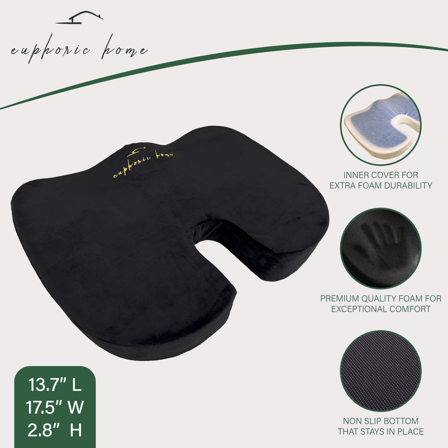 Euphoric Home Gel Cooled Memory Foam Seat Cushion